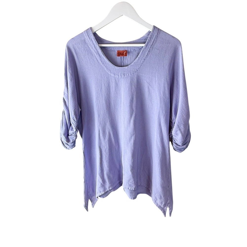 Oh My Gauze‎ Top Size 1 S/M Lavender Purple 3/4 Sleeve V Neck Casual Cotton